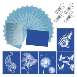 Cyanotype Paper Kit - 32PCS A4 High Sensitive Sun Art Paper Kit with Acrylic Panel and 4 Clips, 11.69×8.27 Inch Nature Printing Papers Set for Kids Adults Arts Crafts Solar Drawing Papers DIY Projects