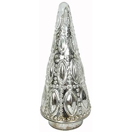 Sweet Summer Living Tabletop, Centerpiece, Decorative Christmas Tree Beaded 5.5 Inch Width X 12 Inch Height Mercury Glass Silver