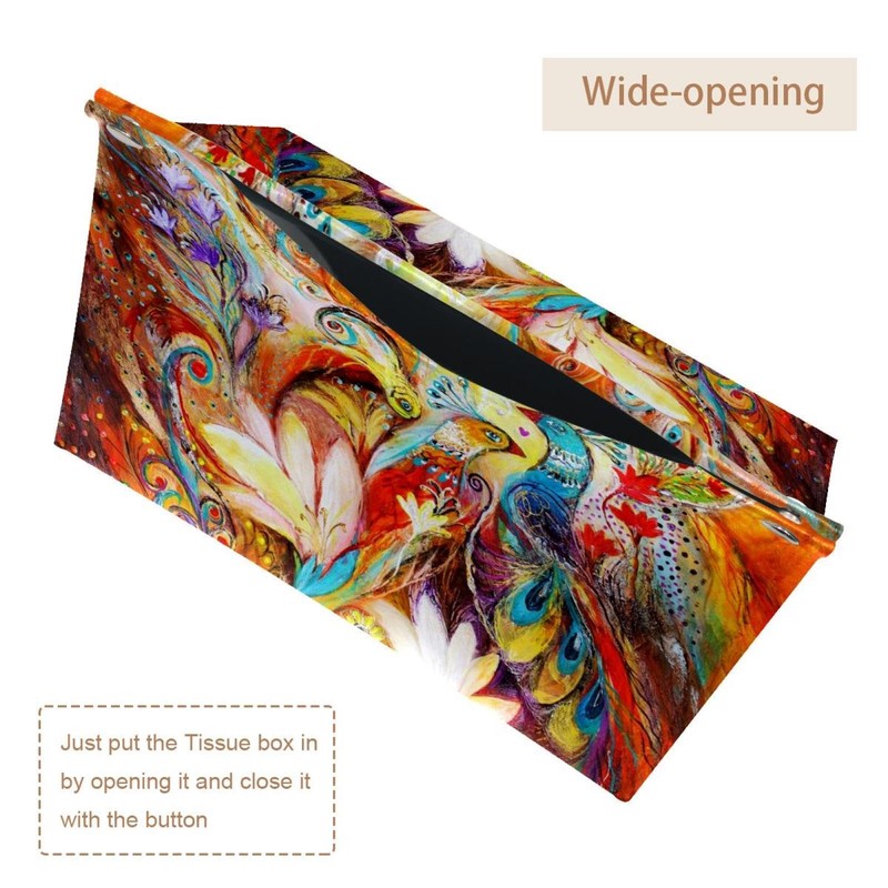 2 Pack Tissue Box Cover Holder, Graceful Peacock Rectangle Leather