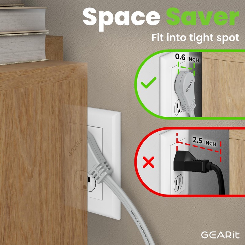 GEARit 360 Rotating Flat Plug Extension Cord with 3 Outlets