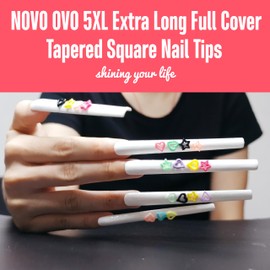 NOVO OVO Extra lange Quadratische Nagelspitzen, Super Extreme Long Tapered Square Nails, 5XL XXXXXL klare Vollständige Abdeckung wide french nails for acrylic x12 sizes