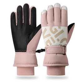 RIGWARL Winter Ski Gloves for Women, Waterproof Gloves with Adjustable Wrist Leashes for Skiing, Cold Weather Gloves for Women(Pink)