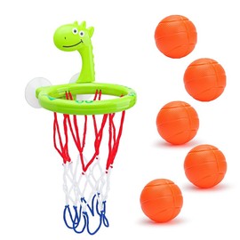 HertyPals - Juguete de baloncesto para tina, diseñado para niños de 3 años con juego de 5 bolas, divertido juego de disparos y diseño seguro de ventosa fuerte (verde)