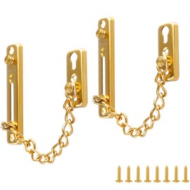 WATUNID Pack of 2 Door Security Chain, Stainless Steel Door Chain with 8 Screws, Anti-Theft Chain Lock, Security Lock Apartment Door, Door Lock for Hotel, Family, Interior Doors, Windows (Gold)