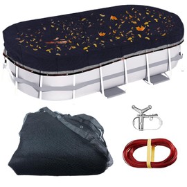 15 x 30 Foot Oval Above Ground Swimming Pool Leaf Net Cover With Winch and Cable, Winter Mesh Pool Cover Leaf Net for 15 X 30 FT Oval Above Ground Pools, Cover Size: 18 X 33 FT (Includes 3-ft Overlap)