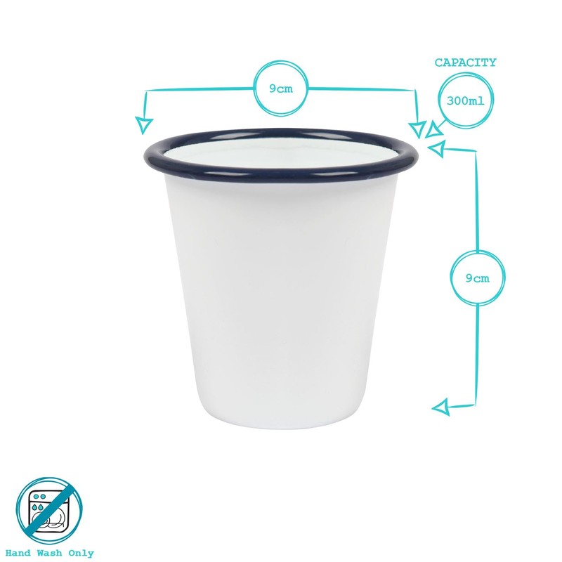 Argon Tableware 300ml Enamel Tumbler Cups with Blue Rims -