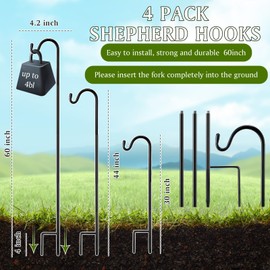Yetene 4 Pcs 60 Inch Shepherds Hook for Outdoor Adjustable Bird Feeder Pole Metal Steel Shepard Hooks for Hummingbird Stand Feeder Pole for Garden Plant, Lantern, Hanging Wedding Decor