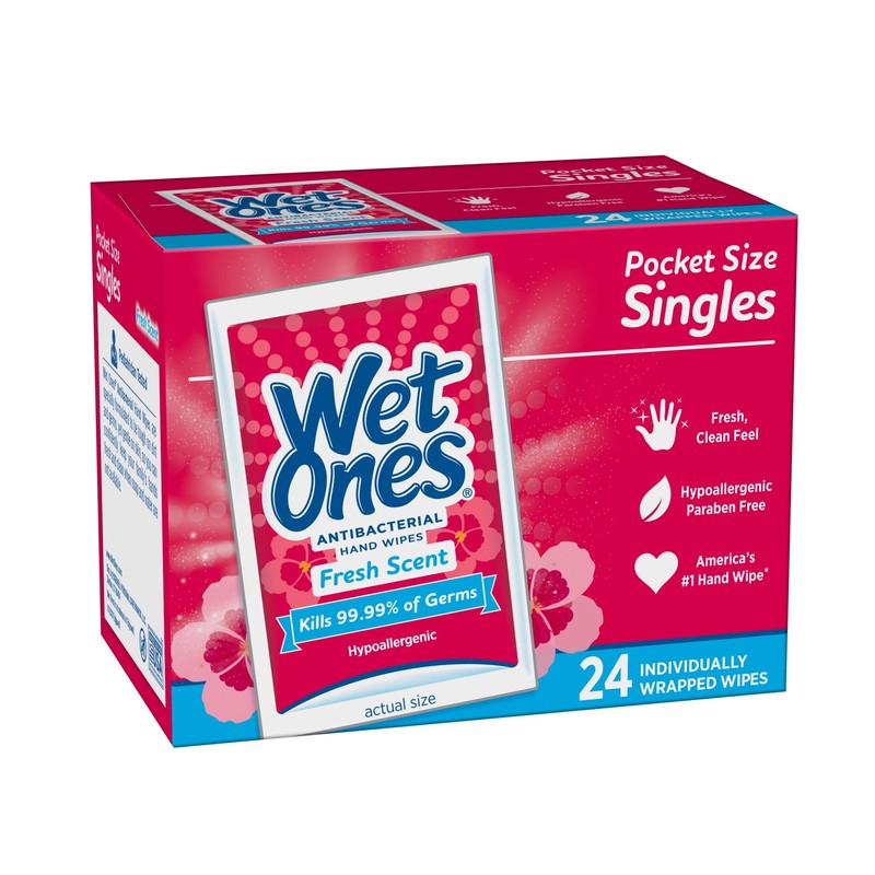 Wet Ones Singles Antibacterial Cleansing Wipes - 1 Box of
