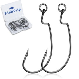 FishTrip 25pcs Ringed EWG Hooks, Bass Fishing Hooks Offset Worm Hook Texas Rig Hooks Live Bait Fishing Hooks for Freshwater Saltwater Size 4