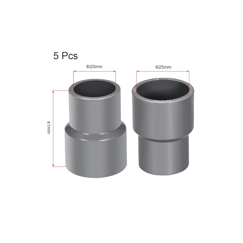 TOP-VIGOR 5Pcs PVC DWV Reducing Coupling, 20mm x 25mm Socket