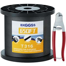BXGGSS 1/8 T316 Black Stainless Steel Cable – 650FT Heavy Duty Wire Rope for Cable Railing Kit and Hardware – Black Coated, Rustproof, Flexible for Outdoor and DIY Applications