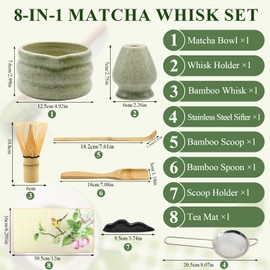 ZYNERY 8 Pcs Matcha Whisk Set, Matcha Kit for Ceremony with Whisk and Bowl, Matcha Spoon, Whisk Holder for Traditional Japanese Tea Lover