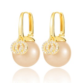 14K Gold Pearl Rhinestone Drop Earrings for Women Jewelry (Gold-14K Gold Plated)