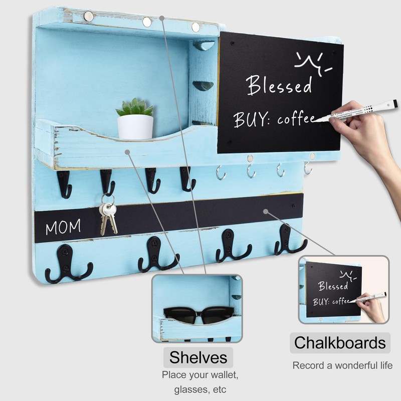 HEKOOLA Farmhouse Key and Mail Holder for Wall Decorative, Mail