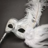 ILOVEMASKS Half Moon Side Feather with Stick White Masquerade Ball
