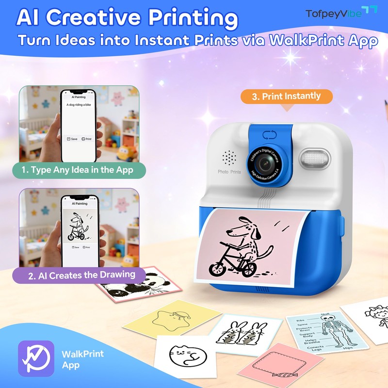 Kids Instant Print Camera with App & Bluetooth, Mini Printer