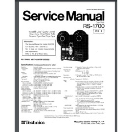TECHNICS RS-1700 REEL TO REEL SERVICE & OWNERS MANUAL 84 pages comb bound