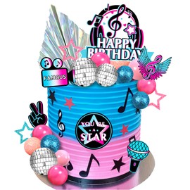 Juego de 30 decoraciones musicales para tartas de música, decoración de tartas de cumpleaños, para niñas, música, karaoke, suministros para fiestas de cumpleaños (estilo1)