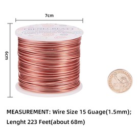 BENECREAT 15 Gauge 220FT Aluminum Jewelry Craft Wire - Anodized Metal Beading Wire for Floral Craft, Gem Wrapping, Necklace & Bracelet Making - Copper Tone