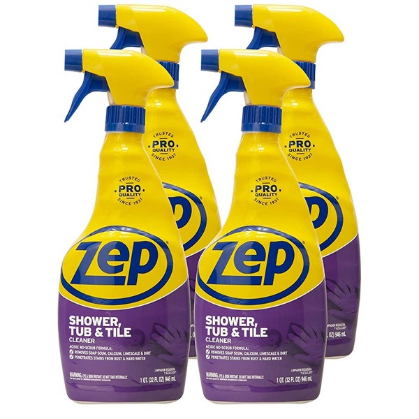 Zep Shower Tub and Tile Cleaner 32 Ounce ZUSTT32 (Case of 4) - No Scrub Pro Formula Breaks up Tough Buildup on Contact
