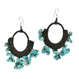 AeraVida Bohemian Summer Simulated Turquoise Chandelier Hoop Cotton Rope Sterling Silver Dangle Earrings | Stylish and Unique Women's Fashion Jewelry Accessory