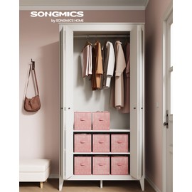 SONGMICS Storage Cubes, 11-Inch Non-Woven Fabric Bins with Double Handles, Set of 8, Closet Organizers for Shelves, Foldable, for Clothes, Jelly Pink UROB826R01