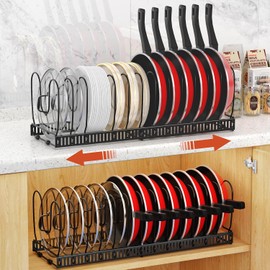 Housolution Paquete de 2 Estantes Organizadores de Ollas y Sartenes, Organizador de Tapas de Ollas Expandible de 12"-23" con 14 Divisores...