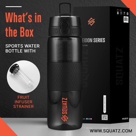 SQUATZ Poseidon Series - Botella de agua de 24 onzas para batidos de proteínas y frutas, filtro de infusor de frutas, correa de transporte, resistencia a fugas, manga sin condensación