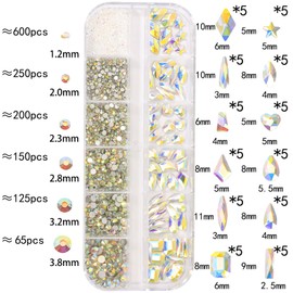 DZHILHMX Nail Rhinestones - 3D Multi Shape Size, AB Crystals, Flat Back, Gems Rhinestones, for Nail Art