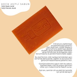 Naturix Kojik Asitli Sabun - Ferulik Asit İçeren Aydınlatıcı Yüz ve Vücut Sabunu – Derinlemesine Temizler & Cilt Tonunu Eşitler