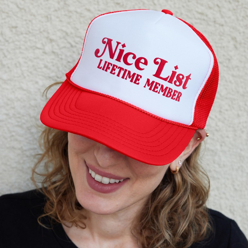 NACRE APPAREL Nice List Lifetime Member Trucker Hat Puff Print