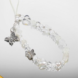 Qulkws Beaded Camera Wrist Strap Butterfly Cellphone Lanyard Strap Y2K Phone Charms Cute Pearl Digital Camera Charm Lanyard Aesthetic Phone Wrist Straps for Women Girls