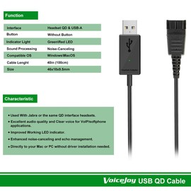VoiceJoy Quick Disconnect to USB Adapter for Jabra GN Headsets and workable for Jabra Link 230