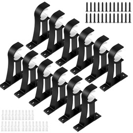 KOLAKO Curtain Rod Bracket, 12 Pack Heavy Duty Curtain Rod Holders, Black Curtain Rods Hooks Hangers for Wall, Drapery Rod Support Brackets for 1-1.2 Inch Drape Poles