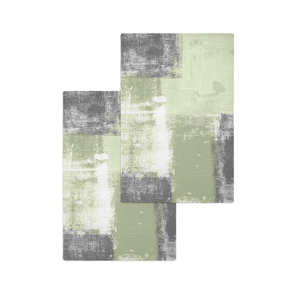 Grey Sage Green Dish Towels Set, Waffle Weave Kitchen Towels