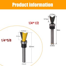 2 Pieces Dovetail Joint Bearing Router Bit Set, 1/4 Inch Shank Dovetail Jig Bits Woodworking Milling Cutter Tools for Furniture Building Cabinet Making-Cutting Diameter 1/2'' 5/8''