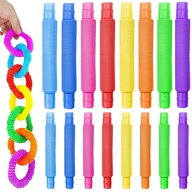 OUDQFCJ Pack of 16 Pop Tubes, Children's Stretch Sensory Toy, Sensory Toy for Children and Adults (Colourful)