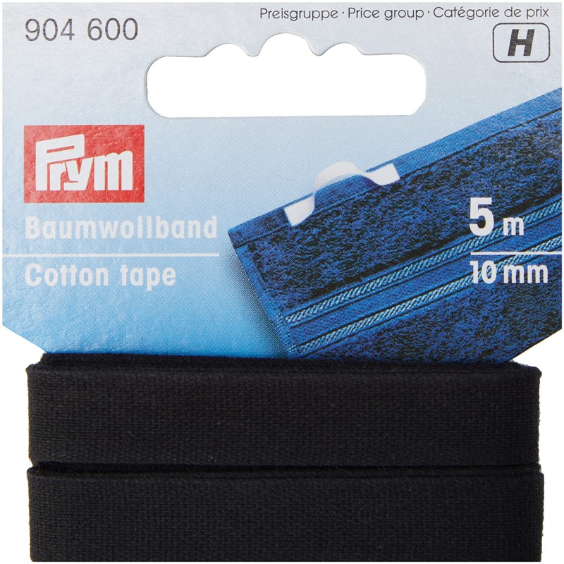 Prym cotton tape, Black , 10 mm