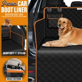 Xtremeauto Waterproof Car Boot Liner with Orange Trim - Universal Fit, Non-Slip, Heavy Duty Dog Boot Protector with Cross-Stitched Design Dog Car Boot Covers for Cars, SUVs & Estates 185X170CM