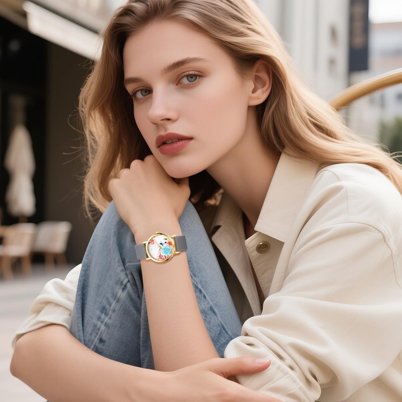 腕時計 レディース シリコンバンド 花 防水: アナログ表示 長さ調整可能 クオーツウォッチ エコロジー 田園風