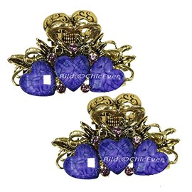 2x Hair Clamps In Vintage Metal Acrylic Hair Clip 5697 °F Purple/Gold