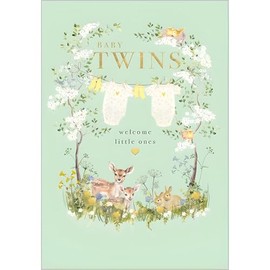 New Baby Twins Congratulations Card - Special Finishes - Artistic Woodland Animal Design - Welcome Little Ones - Made in the UK - Eco-Friendly