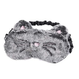 Shinywear Cute Rabbit Sleeping Eye Mask Plush Blindfold Travel Sleep Masks Super Soft Funny Eye Cover for Kids Girls and Adult (Black Grey cat)