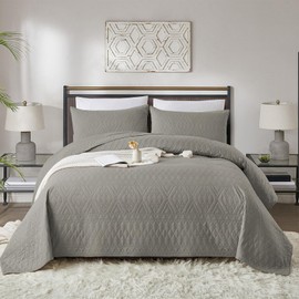 akkialla Full/Queen Size Quilt Bedding Set,Dark Grey Lightweight Microfiber Soft Bedspread,Modern Style Geoetric Pattern Coverlet Set for All Seasons,3 Piece(1 Quilt,2 Pillow Shams)