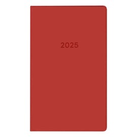 Idena 11153 Pocket Diary 2025, Leporello Calendar in Format 8.7 x 15.3 cm, 1 Month on 2 Pages, Diary with Flexible Cover in Red and Address Book