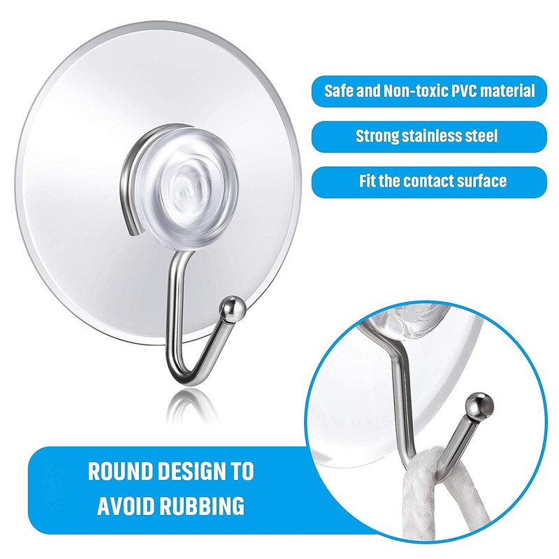 Suction Cup Hooks, Pack of 24 Clear Hooks, Suction Hooks,
