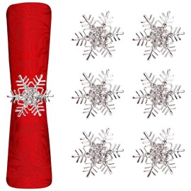 Trimming Shop 6pcs Silver Snowflakes Napkin Rings Christmas Napkin Holder Xmas Serviettes Napkin Buckle with Diamante Rhinestone Christmas Dinner New Year Thanksgiving Wedding Party Table Decoration