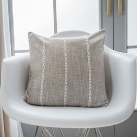 vctops Rustic Striped Cotton Linen Decorative Throw Pillow Cover Embroidery Square Cushion Cover Pillowcase for Sofa Bedroom Couch (Stripe Coffee, 24"x24")