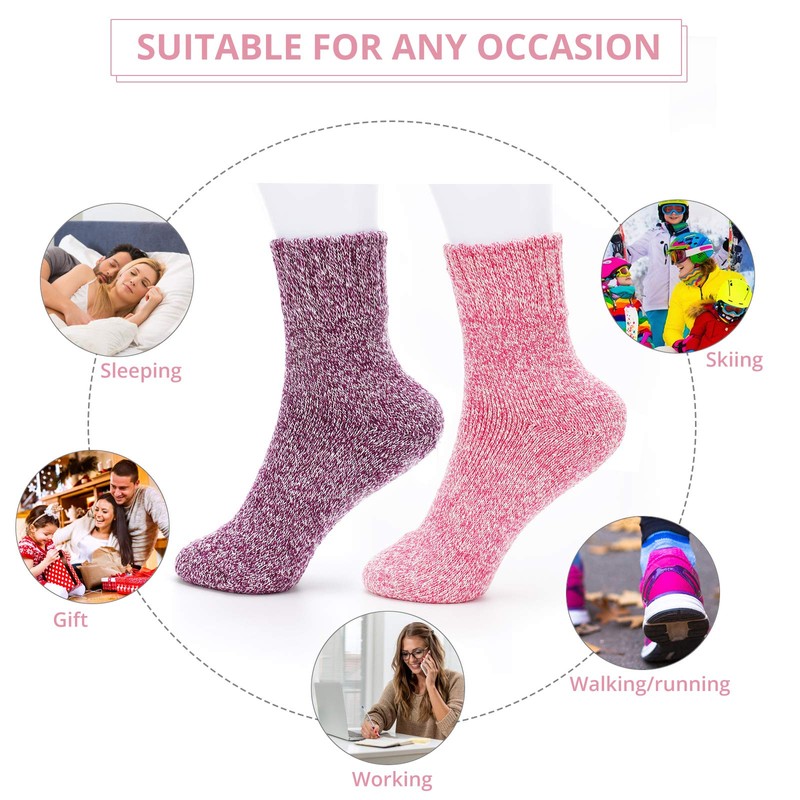 Airabc 5 Pairs of Wool Knitted Socks, Winter Women's Socks,