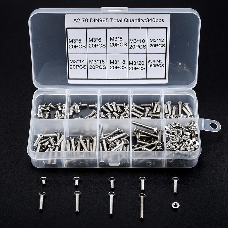 PENGLIN 340 Pcs Cross Hole Countersunk Machine Screws M3 Nuts